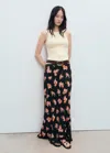 Mango Floral Skirt With Lace Trim Black