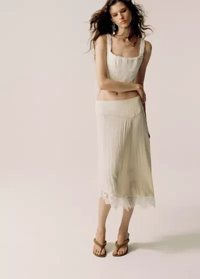 Mango Jupe Asymétrique Avec Détail Dentelle In Écru