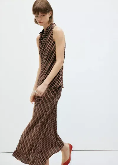 Mango Jupe Asymétrique Carreaux In Marron