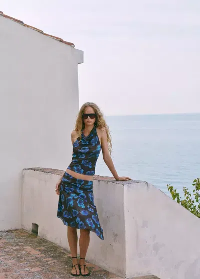 Mango Jupe Asymétrique Imprimée In Blue