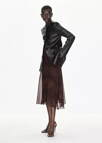 Mango Jupe Asymétrique Léopard In Marron