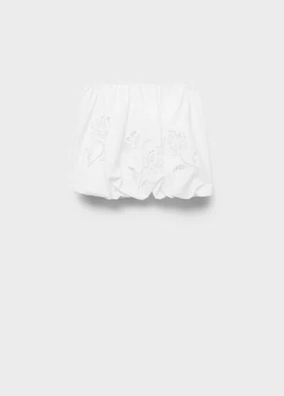 Mango Embroidered Balloon Skirt White