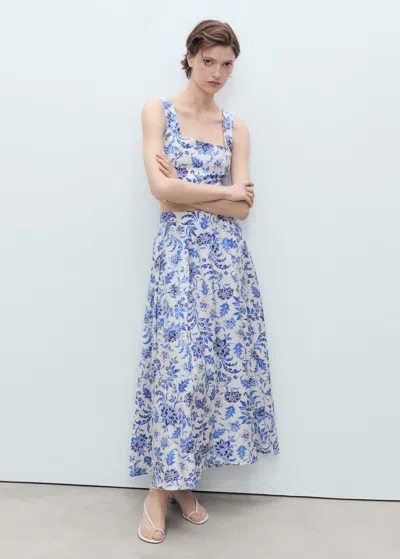 Mango Square Neck Top In Blue
