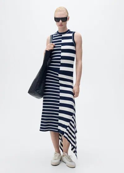 Mango Asymmetrical Striped Knit Skirt Dark Navy In Bleu Marine Foncé