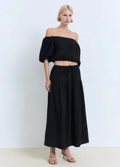 Mango Cotton Drawstring Skirt Black