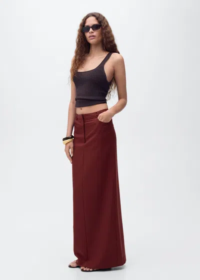 Mango Jupe Crayon Longue Fendue Bordeaux - Femme - Xl -  In Burgundy