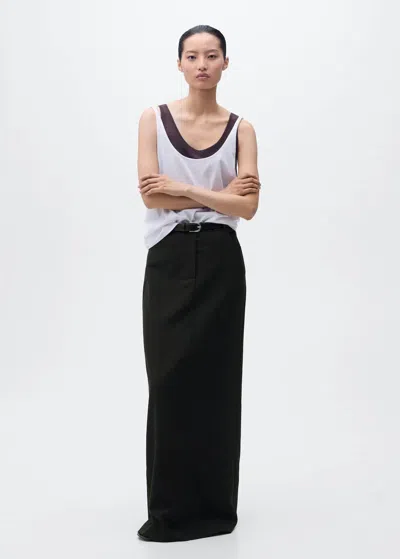 Mango Jupe Crayon Longue Fendue Noir - Femme - Xl -  In Black