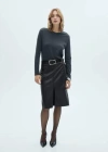 Mango Jupe Crayon Similicuir Noir - Femme - 42 -  In Noir
