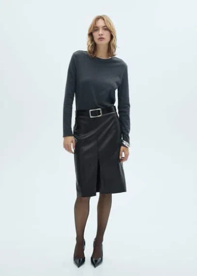 Mango Jupe Crayon Similicuir Noir - Femme - 42 -
