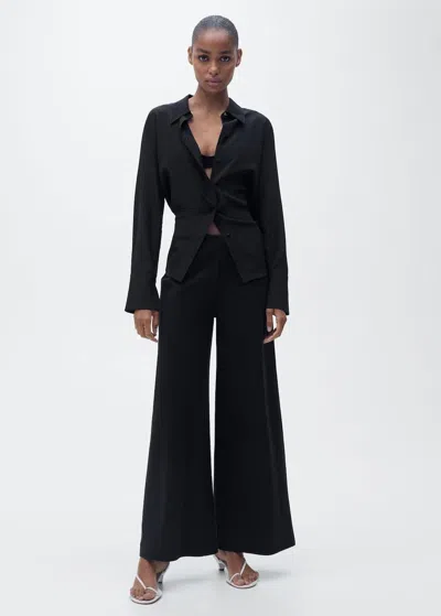 Mango Pintuck Tailored Flare Pants In Black