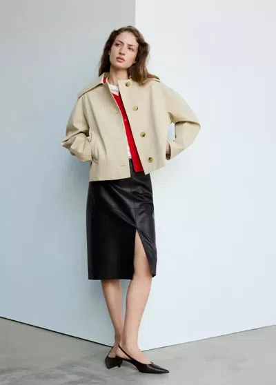 Mango Jupe Droite Effet Cuir In Black