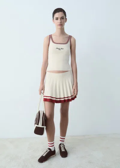 Mango Pleated Skirt With Contrasting Finish Ecru