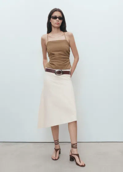 Mango Asymmetrical Cotton Midi Skirt Ecru