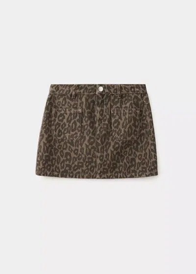 Mango Kids' Jupe En Denim Léopard In Marron