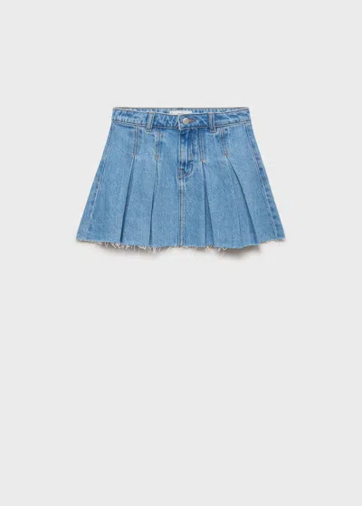 Mango Kids' Pleated Denim Skirt In Blue