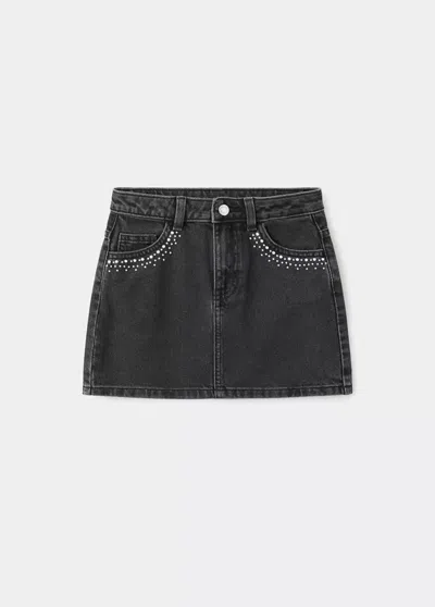 Mango Kids' Jupe En Jean Ornée De Strass In Black Denim