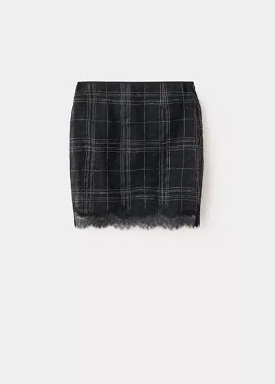 Mango Checkered Linen Blend Miniskirt In Black