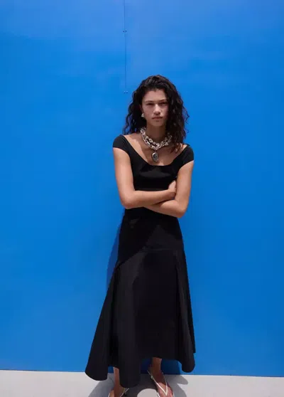 Mango Jupe Évasée Coutures In Black