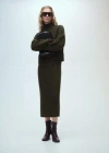 Shop Mango Openwork Knitted Skirt Khaki