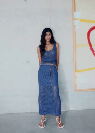 Mango Crochet Long Skirt Blue