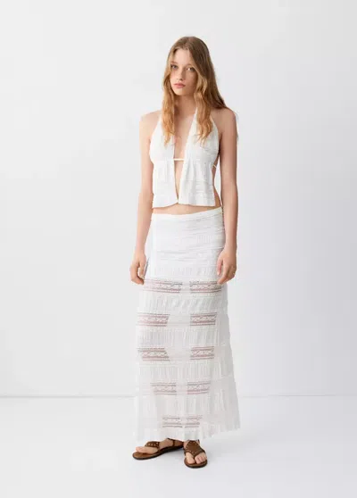 Mango Long Lace Skirt In White