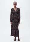 Mango Long Floral Flared Skirt Black In Noir