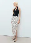 Mango Doodle Print Cotton Blend Midi Skirt