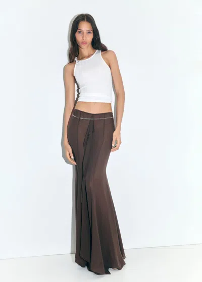 Mango Jupe Maxi Détail Volants Marron - Femme - L -  In Brown
