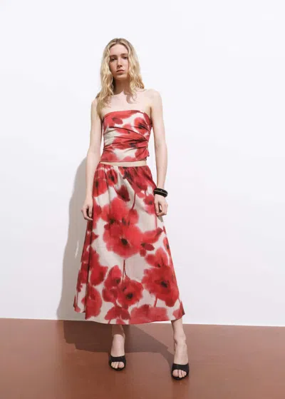 Mango Floral Midi Skirt Ecru