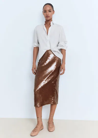 Mango Midi Sequin Skirt Brown