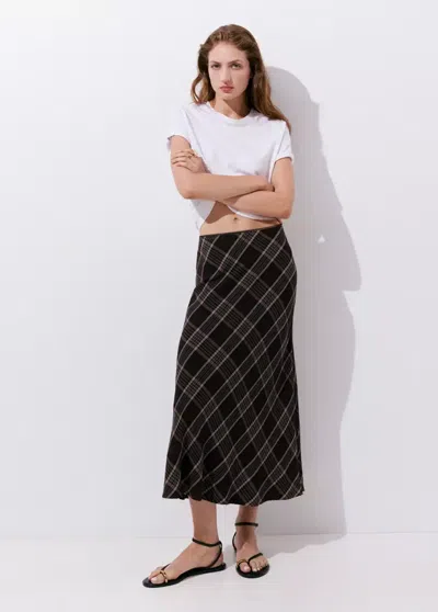 Mango Jupe Midi Carreaux In Marron