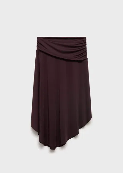 MANGO JUPE MIDI DRAPÉE MARRON - FEMME - S - MANGO