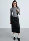 Mango Jupe Midi En Jean Black Denim - Femme - M -  In Black Denim