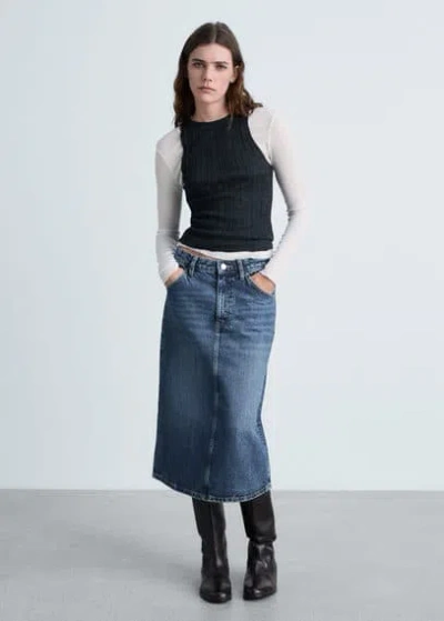 Mango Denim Midi-skirt Dark Blue In Bleu Foncé