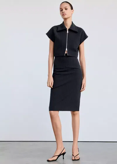 Mango Jupe Midi Fines Rayures In Bleu Marine