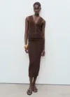 Mango Fine Knit Midi Skirt In Brown