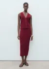 Mango Fine Knit Midi Skirt In Burgundy