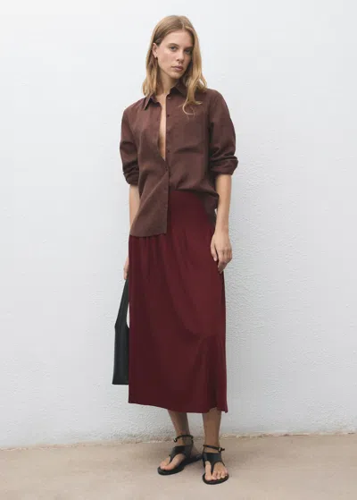 Mango Jupe Midi Plissée Bordeaux - Femme - Xl -  In Burgundy