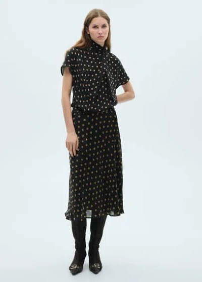 Mango Polka-dot Midi Skirt Black