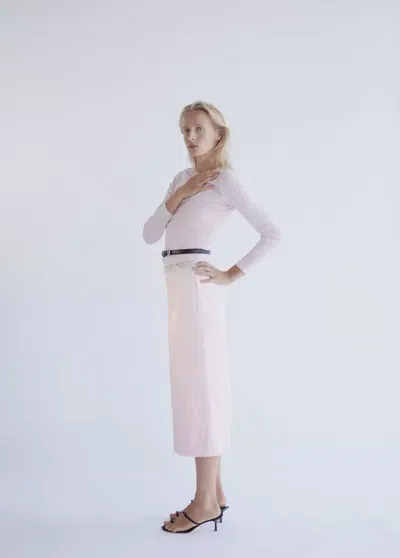 Mango Jupe Midi Satinée In Pink
