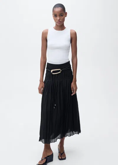 Mango Gathered Midi Skirt Black