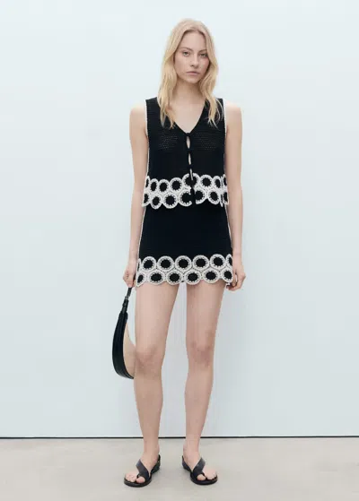 Mango Circular Print Crochet Skirt Black