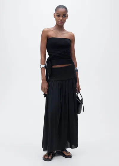 Mango Long Gathered Skirt Black