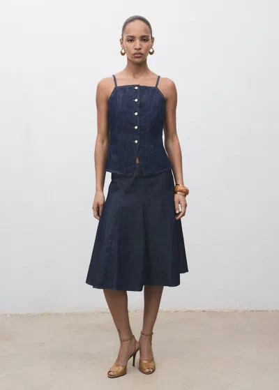 Mango Pleated Denim Skirt In Blue