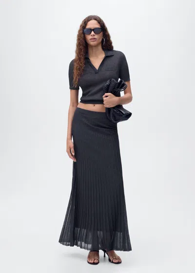 Mango Jupe Plissée Maille Lurex Bleu Marine - Femme - Xl -  In Blue