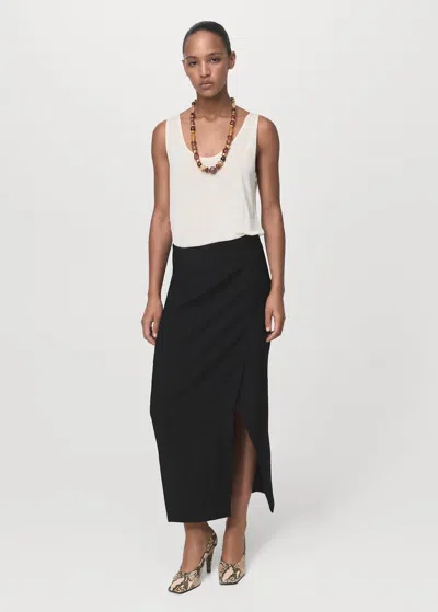 Mango Jupe Portefeuille Effet Froissé Noir - Femme - 36 -  In Black