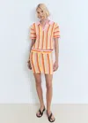Mango Two-tone Striped Crochet Skirt Pink In Multi