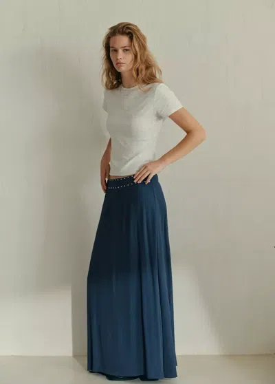 Mango Jupe Texturée Avec Détails De Clous In Bleu Pétrole