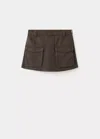 Mango Denim Cargo Skort In Chocolate