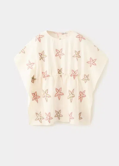 Mango Kids' Kaftan With Embroidered Stars In Ecru
